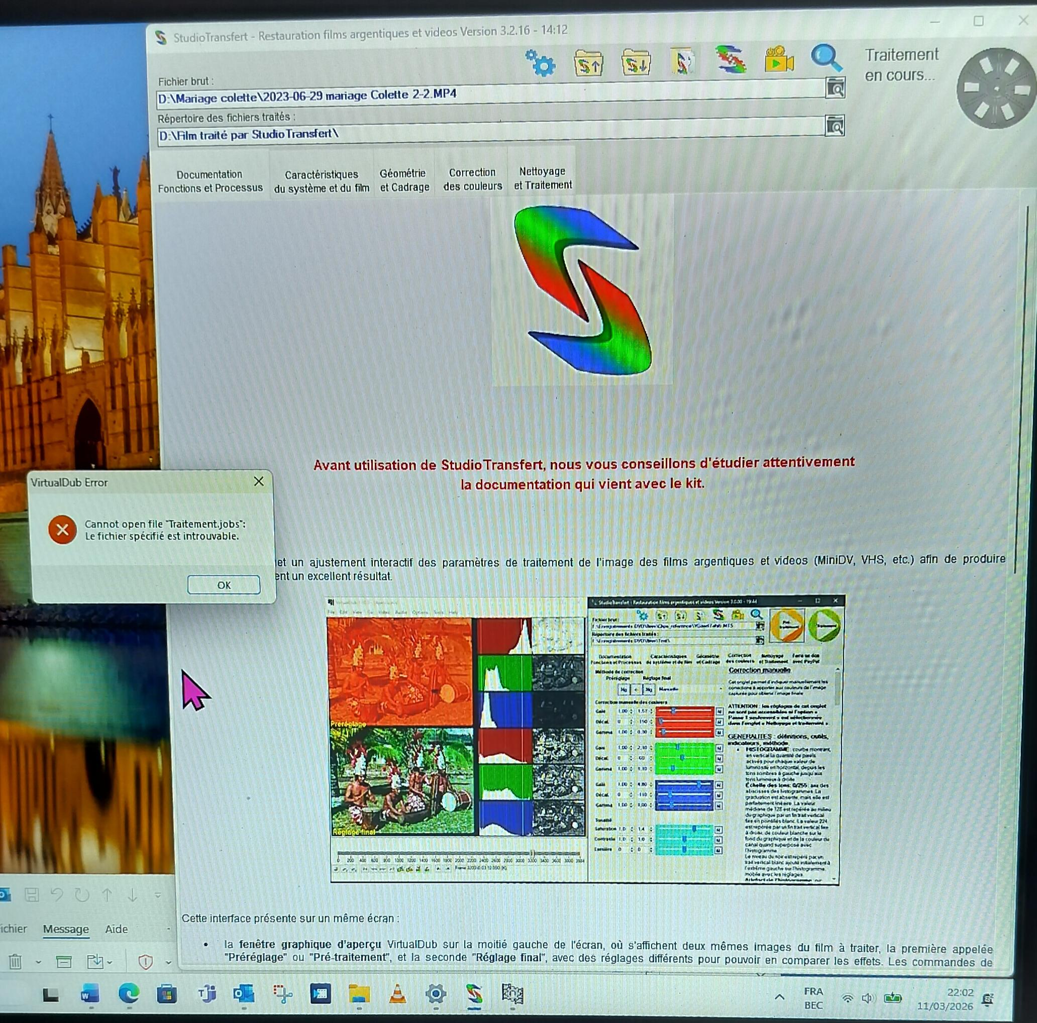Message d'erreur à l'ecran